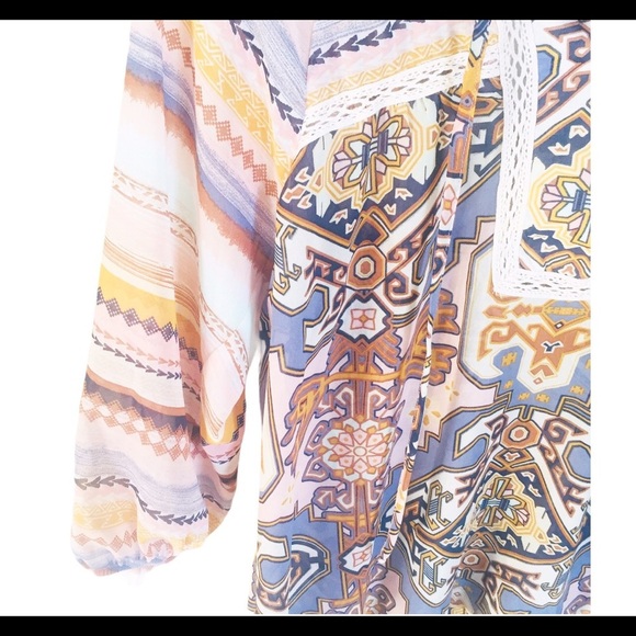 FIGUEROA & FLOWER (Anthropologie) Boho Blouse With Crop Sleeves Purple Sz Medium - Picture 7 of 14